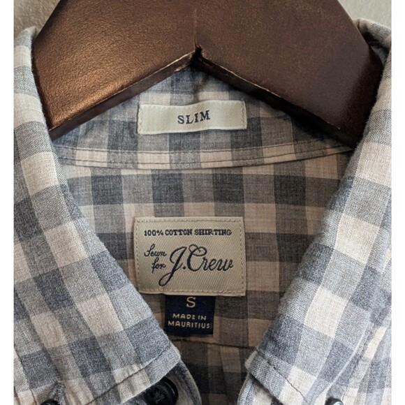 J.Crew Size Small Plaid Dress Shirt Mens Button Down Gray Check Slim Fit Crew - Picture 2 of 5